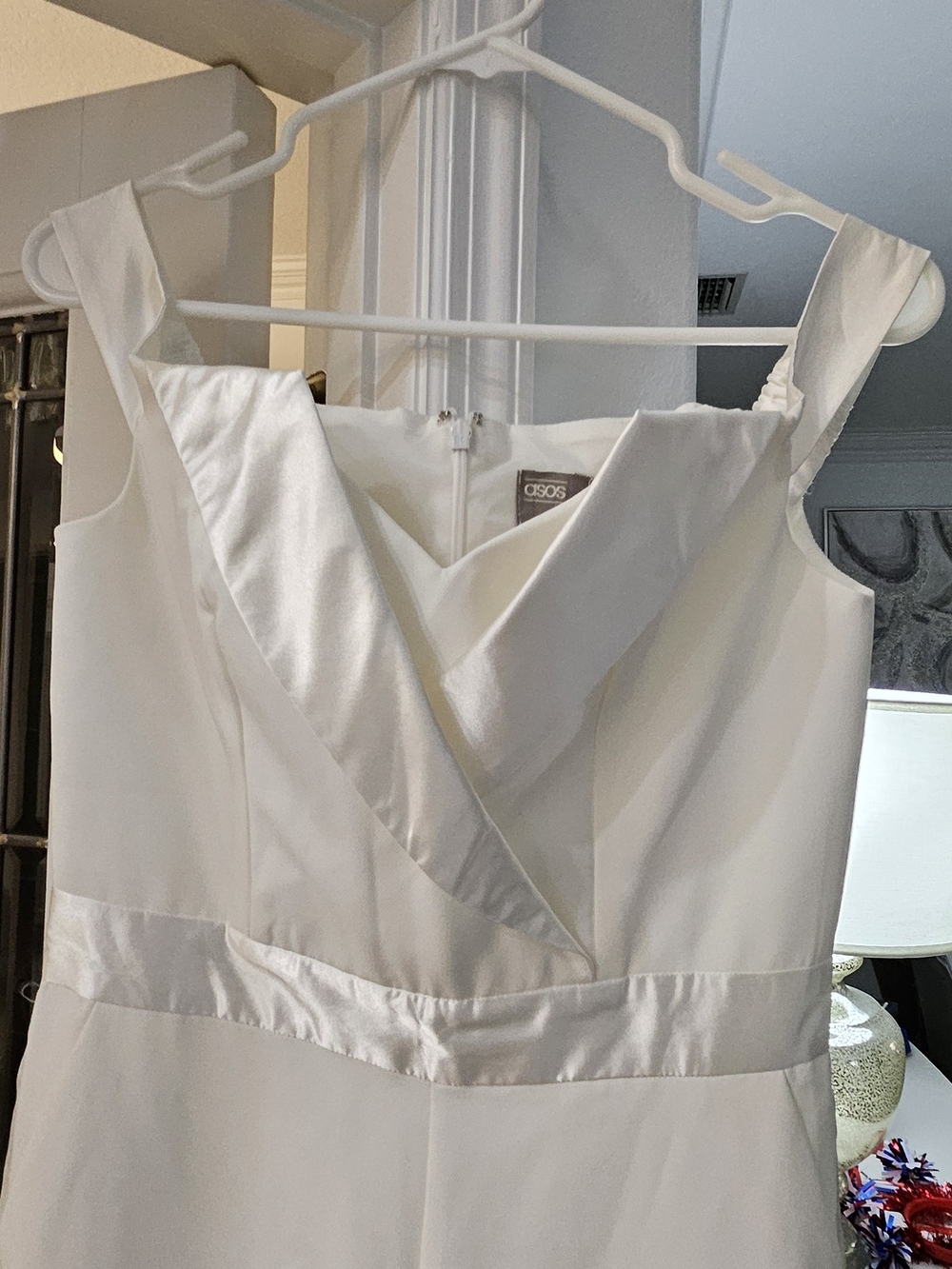 ASOS Ivory Satin-Trim Strapless V-Front Jumpsuit